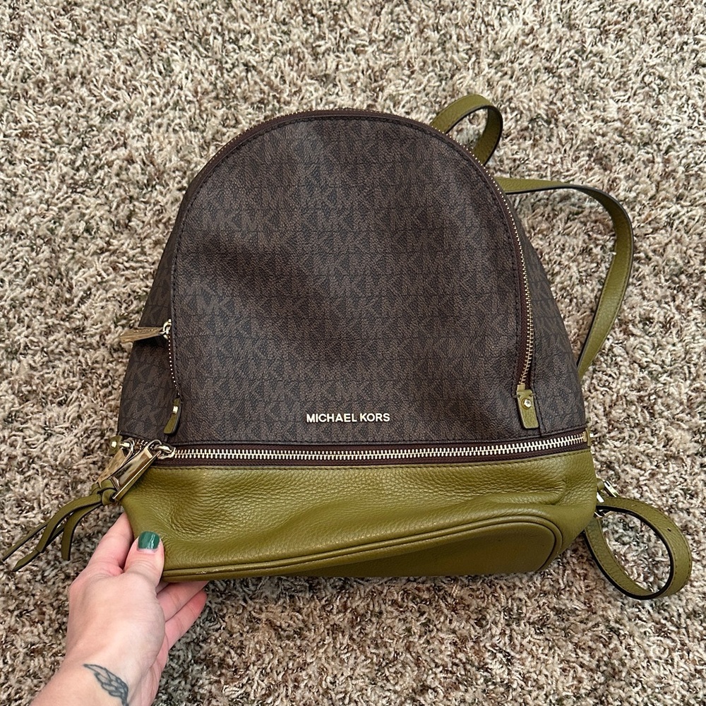 Michael Kors Olive and Chocolate Backpack